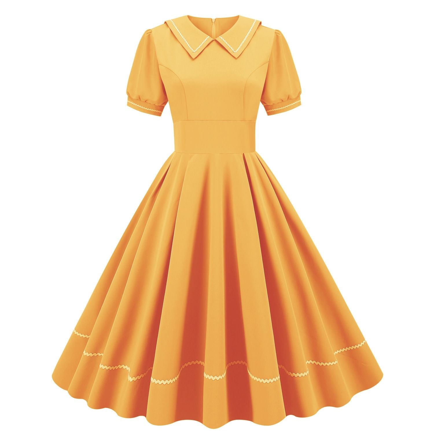 Women Retro Dresses Vintage 1950s Short Sleeve Prom Rockabilly Swing Dress Yellow