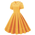 Women Retro Dresses Vintage 1950s Short Sleeve Prom Rockabilly Swing Dress Yellow
