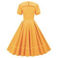 Women Retro Dresses Vintage 1950s Short Sleeve Prom Rockabilly Swing Dress Yellow
