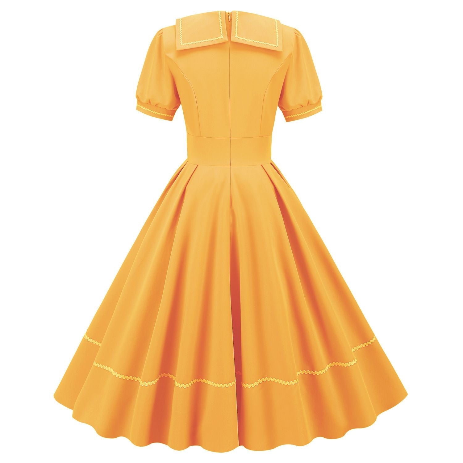 Women Retro Dresses Vintage 1950s Short Sleeve Prom Rockabilly Swing Dress Yellow
