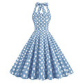 Women Retro Polka Dot Dresses Vintage 1950s Halter Cocktail Prom Dress Blue