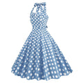 Women Retro Polka Dot Dresses Vintage 1950s Halter Cocktail Prom Dress Blue