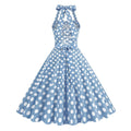 Women Retro Polka Dot Dresses Vintage 1950s Halter Cocktail Prom Dress Blue