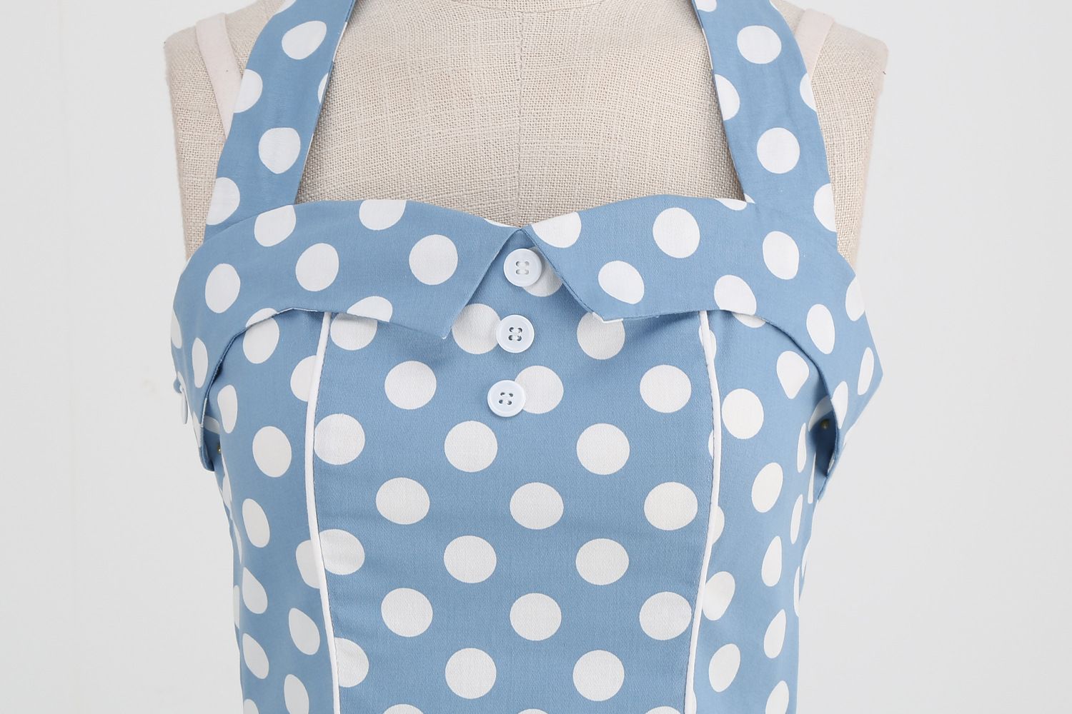 Women Retro Polka Dot Dresses Vintage 1950s Halter Cocktail Prom Dress Blue