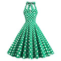 Women Retro Polka Dot Dresses Vintage 1950s Halter Cocktail Prom Dress Green