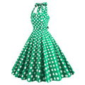 Women Retro Polka Dot Dresses Vintage 1950s Halter Cocktail Prom Dress Green