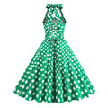 Women Retro Polka Dot Dresses Vintage 1950s Halter Cocktail Prom Dress Green