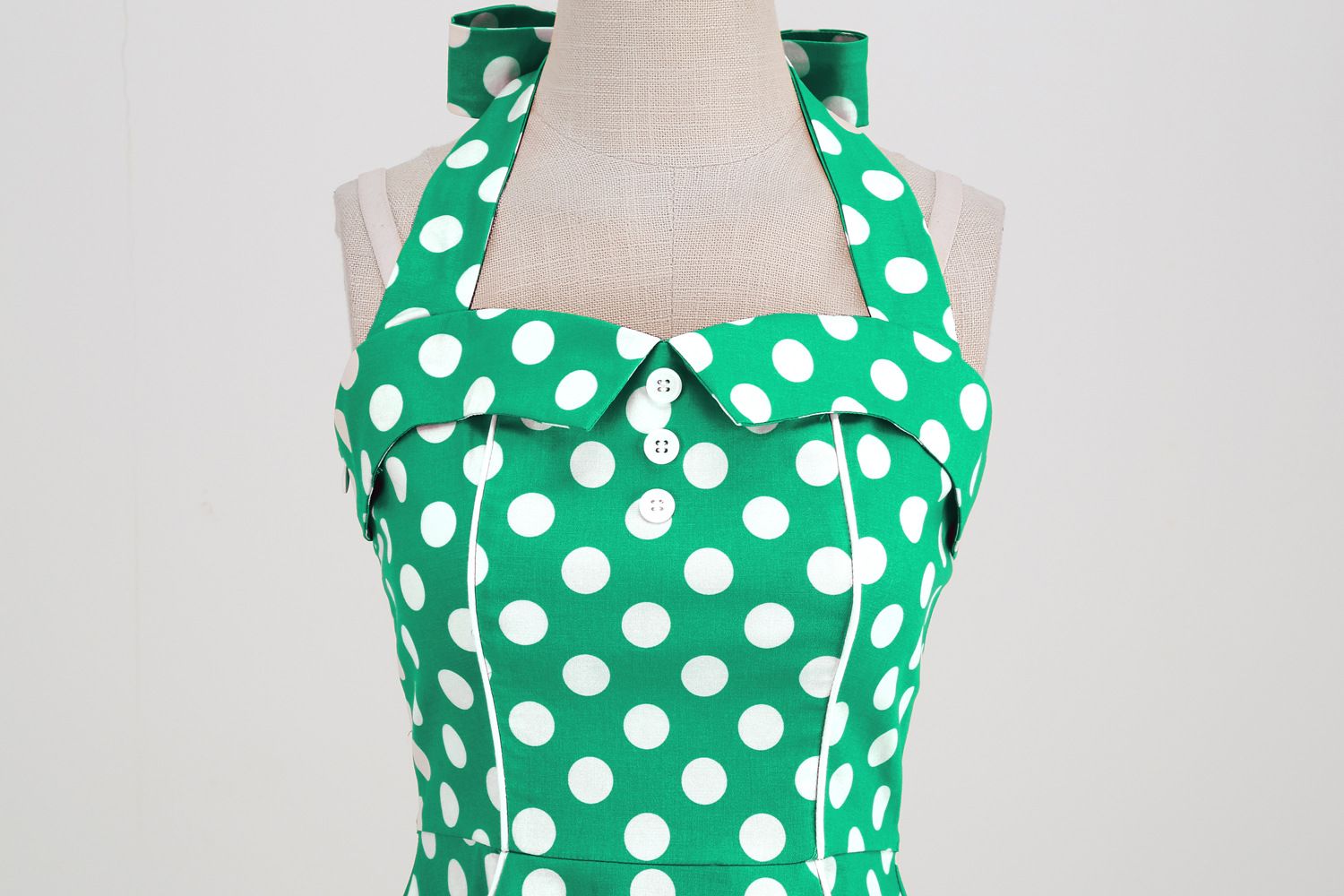 Women Retro Polka Dot Dresses Vintage 1950s Halter Cocktail Prom Dress Green