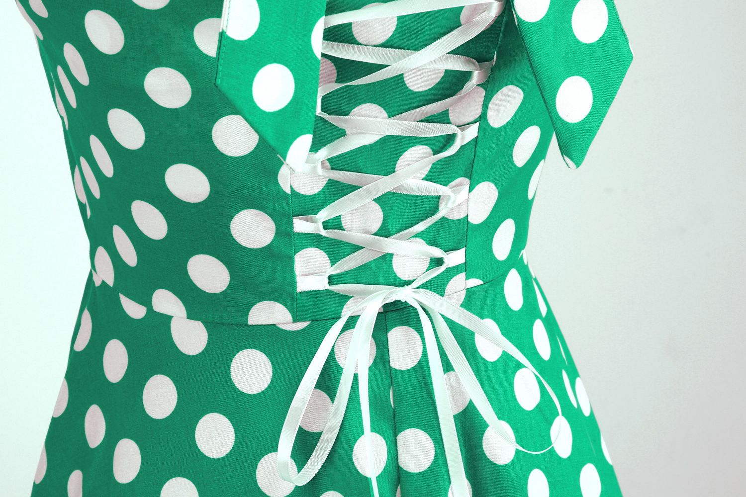 Women Retro Polka Dot Dresses Vintage 1950s Halter Cocktail Prom Dress Green