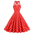 Women Retro Polka Dot Dresses Vintage 1950s Halter Cocktail Prom Dress Red
