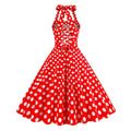 Women Retro Polka Dot Dresses Vintage 1950s Halter Cocktail Prom Dress Red
