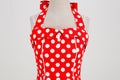 Women Retro Polka Dot Dresses Vintage 1950s Halter Cocktail Prom Dress Red