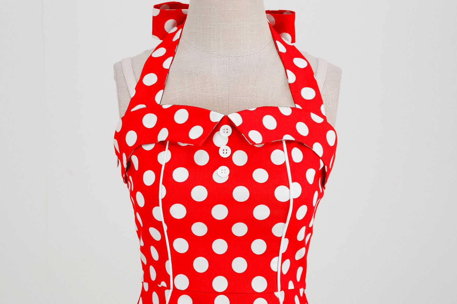 Women Retro Polka Dot Dresses Vintage 1950s Halter Cocktail Prom Dress Red