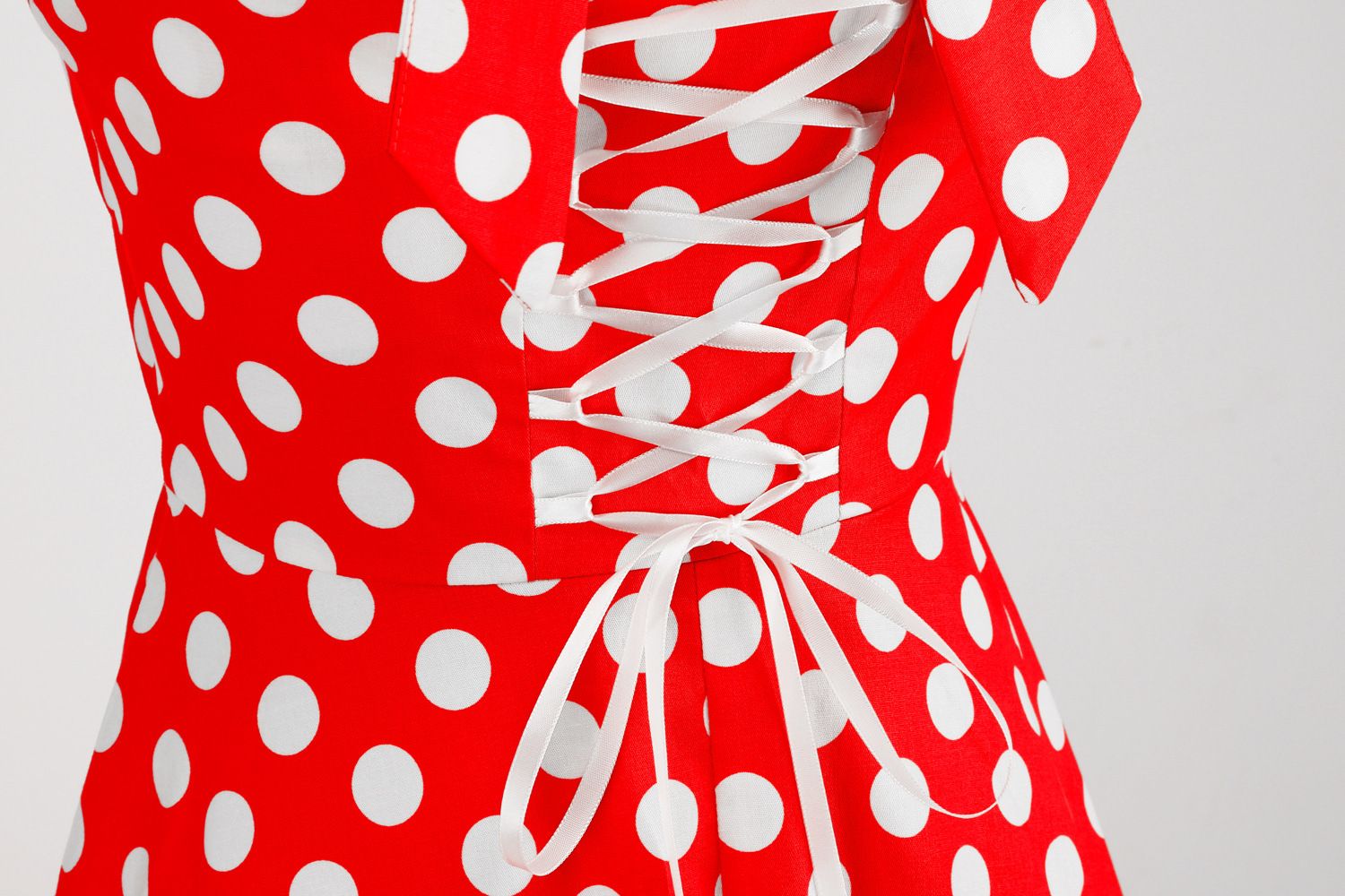 Women Retro Polka Dot Dresses Vintage 1950s Halter Cocktail Prom Dress Red
