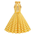 Women Retro Polka Dot Dresses Vintage 1950s Halter Cocktail Prom Dress Yellow