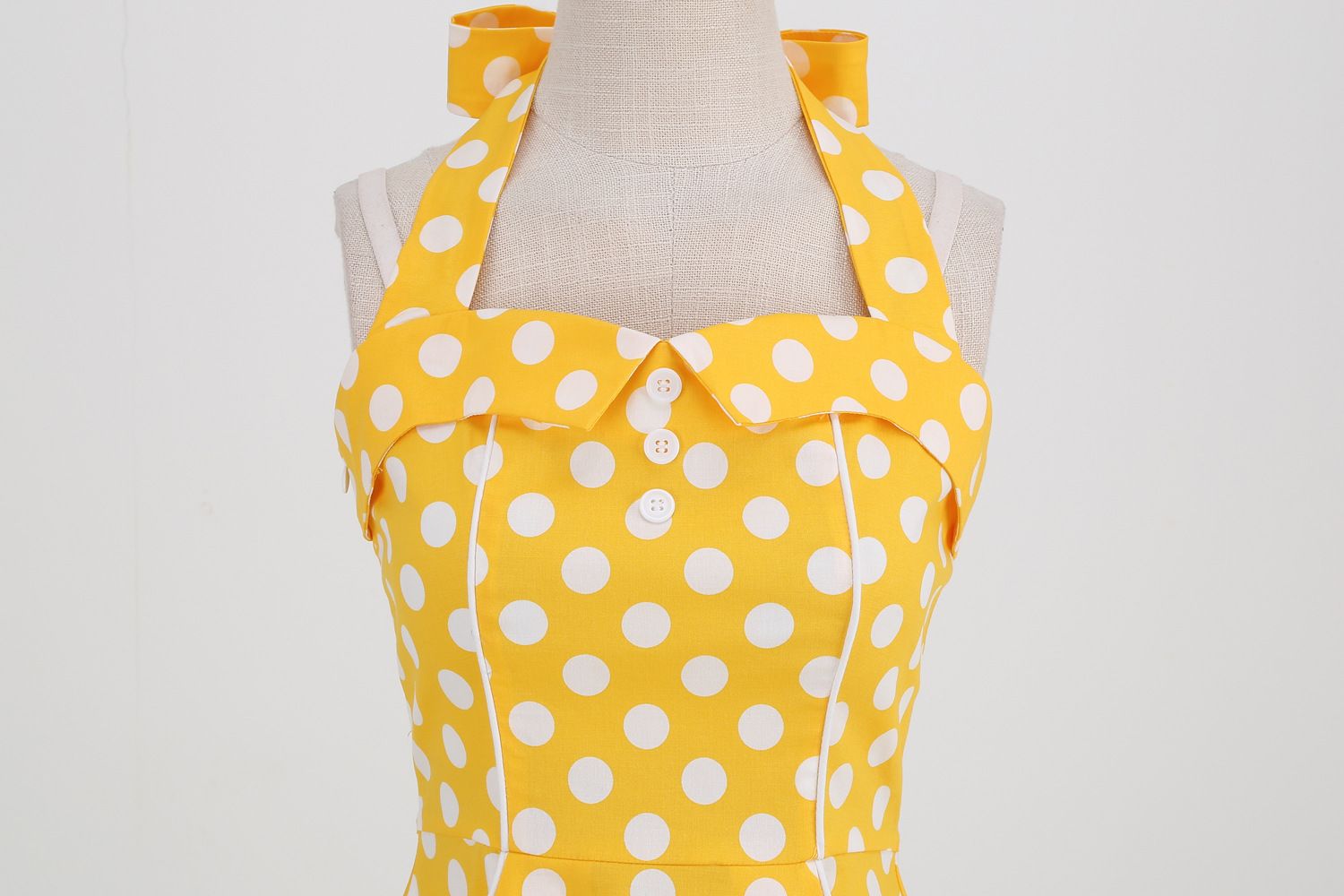 Women Retro Polka Dot Dresses Vintage 1950s Halter Cocktail Prom Dress Yellow