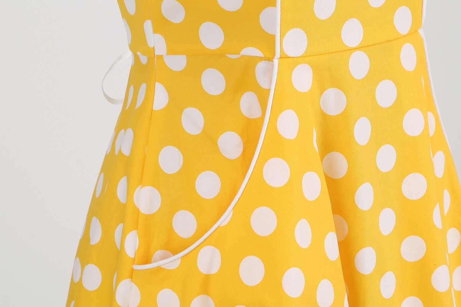 Women Retro Polka Dot Dresses Vintage 1950s Halter Cocktail Prom Dress Yellow