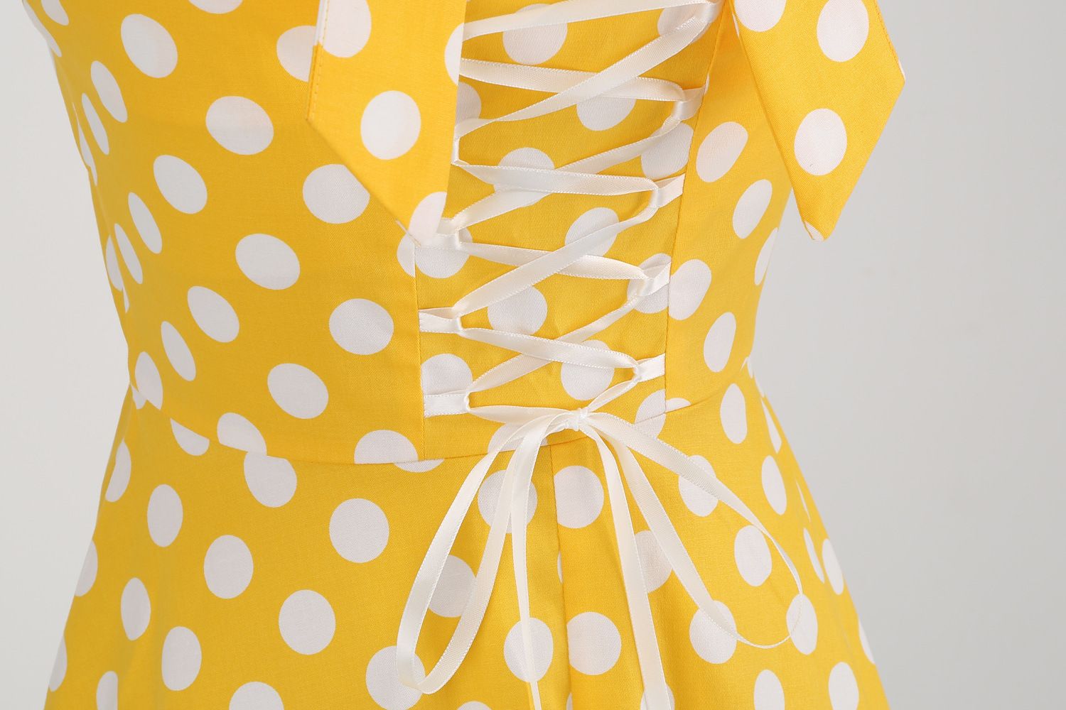 Women Retro Polka Dot Dresses Vintage 1950s Halter Cocktail Prom Dress Yellow