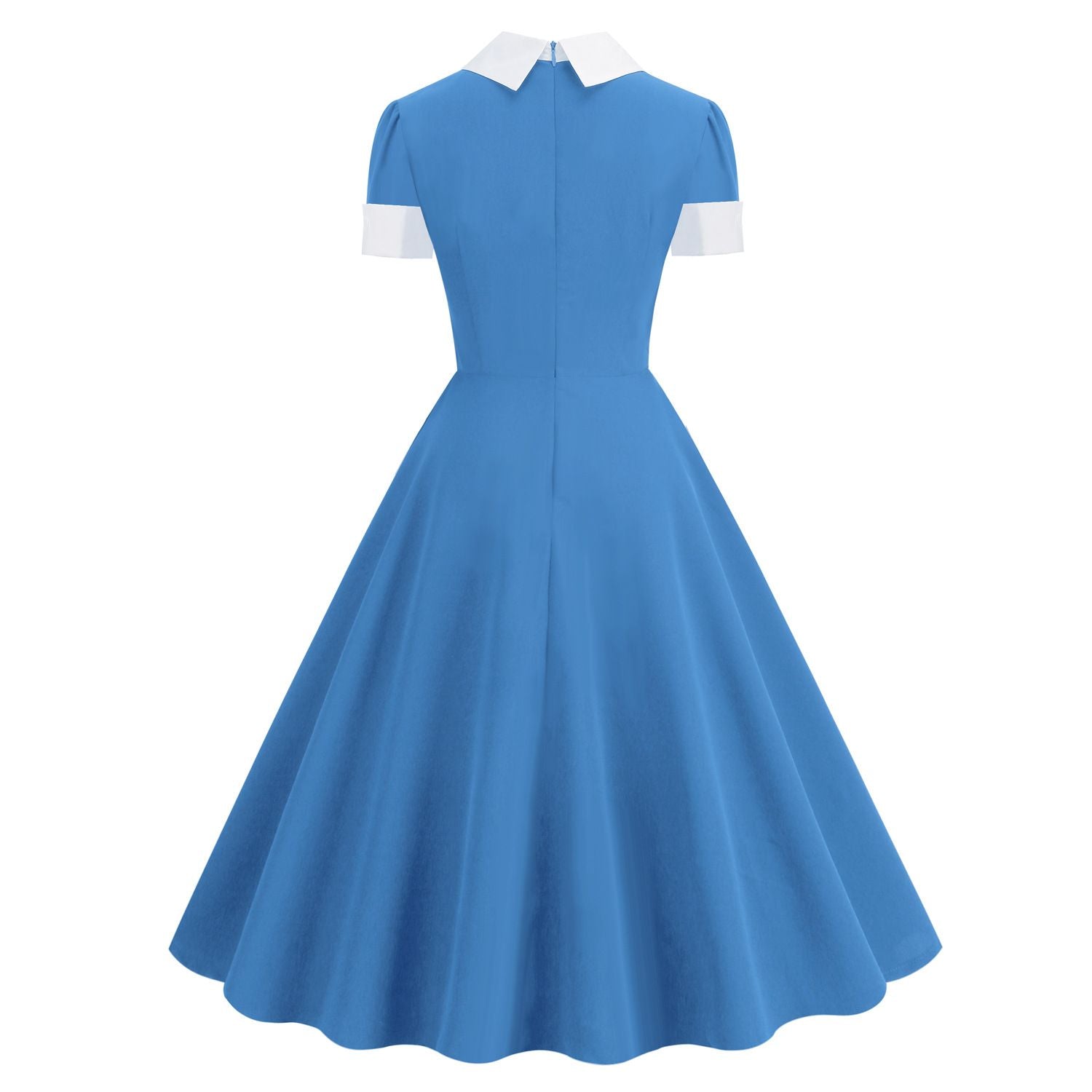 Women Short Sleeve 1950s Retro Vintage Cocktail Party Swing A-Line Work Dress Blue