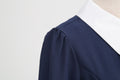 Women Short Sleeve 1950s Retro Vintage Cocktail Party Swing A-Line Work Dress Navy