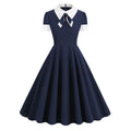 Women Short Sleeve 1950s Retro Vintage Cocktail Party Swing A-Line Work Dress Navy