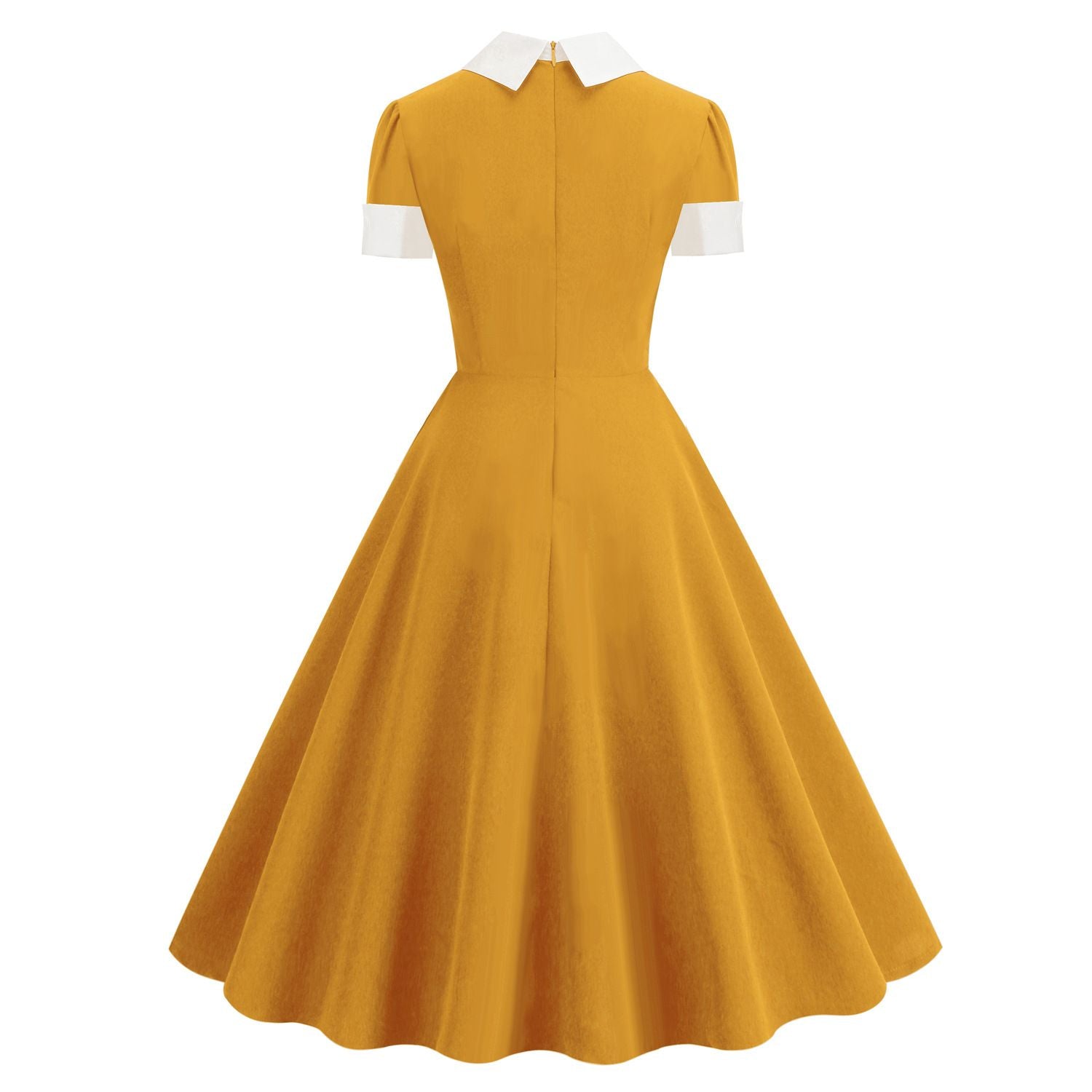 Women Short Sleeve 1950s Retro Vintage Cocktail Party Swing A-Line Work Dress Yellow