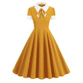 Women Short Sleeve 1950s Retro Vintage Cocktail Party Swing A-Line Work Dress Yellow