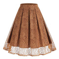 Women Summer Vintage Embroidery Lace Long Skirt Office Lady Half Skirt Brown