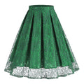 Women Summer Vintage Embroidery Lace Long Skirt Office Lady Half Skirt Green