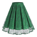 Women Summer Vintage Embroidery Lace Long Skirt Office Lady Half Skirt Green