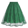 Women Summer Vintage Embroidery Lace Long Skirt Office Lady Half Skirt Green