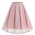 Women Summer Vintage Embroidery Lace Long Skirt Office Lady Half Skirt Pink