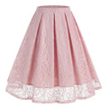 Women Summer Vintage Embroidery Lace Long Skirt Office Lady Half Skirt Pink