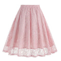 Women Summer Vintage Embroidery Lace Long Skirt Office Lady Half Skirt Pink