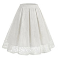 Women Summer Vintage Embroidery Lace Long Skirt Office Lady Half Skirt White