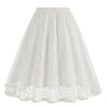 Women Summer Vintage Embroidery Lace Long Skirt Office Lady Half Skirt White
