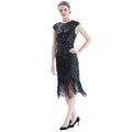 Women Tassel Dresses Sequins Beaded Tassels Party Night Gown 1920 Flapper Dress Black