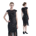 Women Tassel Dresses Sequins Beaded Tassels Party Night Gown 1920 Flapper Dress Black