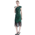 Women Tassel Dresses Sequins Beaded Tassels Party Night Gown 1920 Flapper Dress Green