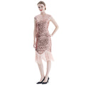 Women Tassel Dresses Sequins Beaded Tassels Party Night Gown 1920 Flapper Dress Pink