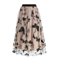 Women Tulle Skirts High Waist Layered Butterfly Print Midi Skirt Beige