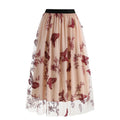 Women Tulle Skirts High Waist Layered Butterfly Print Midi Skirt Pink