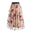 Women Tulle Skirts High Waist Layered Butterfly Print Midi Skirt Pink