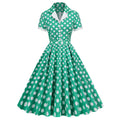 Women V-Neck Cocktail Swing Dress 50s Button Up Rockabilly Prom Dress Green