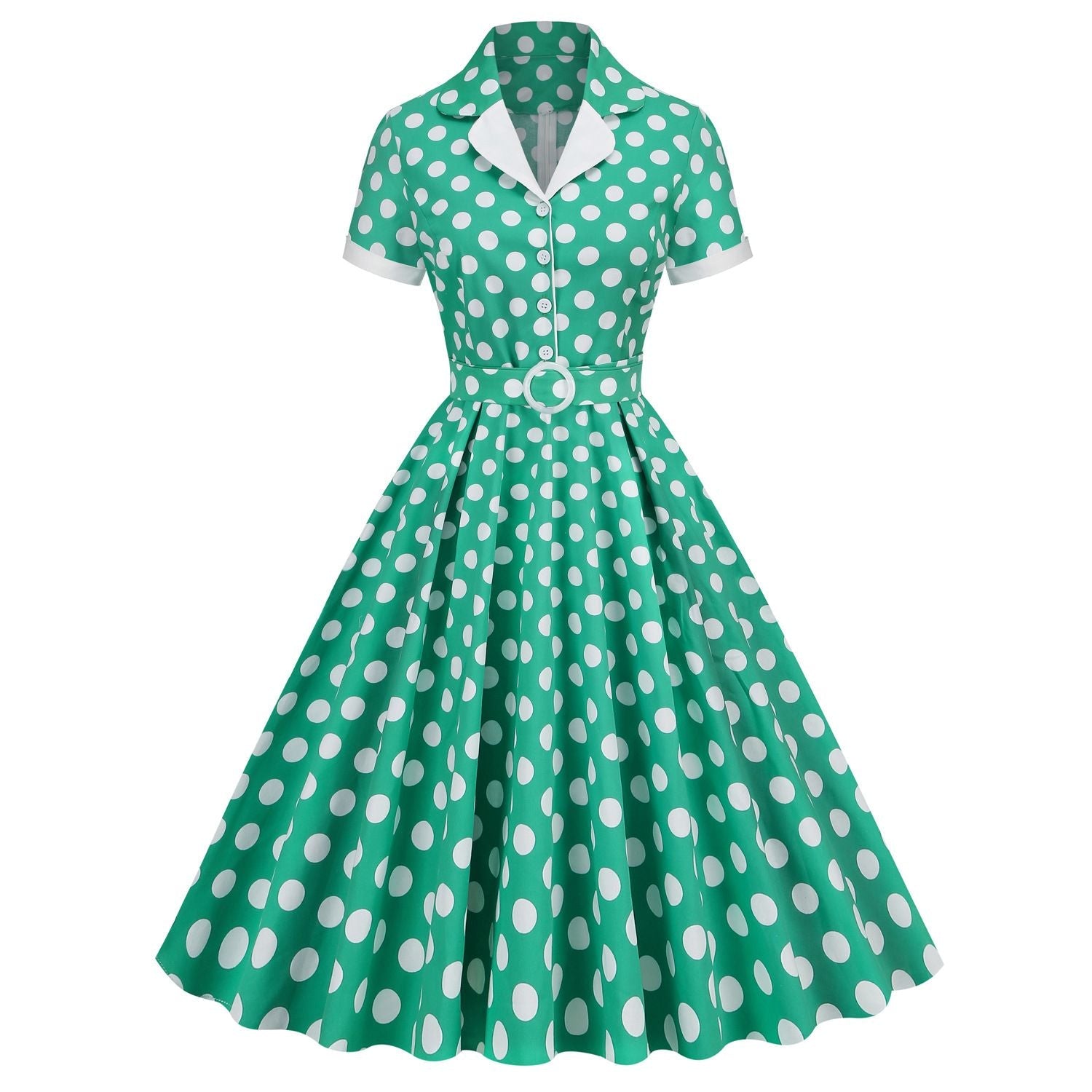Women V-Neck Cocktail Swing Dress 50s Button Up Rockabilly Prom Dress Green