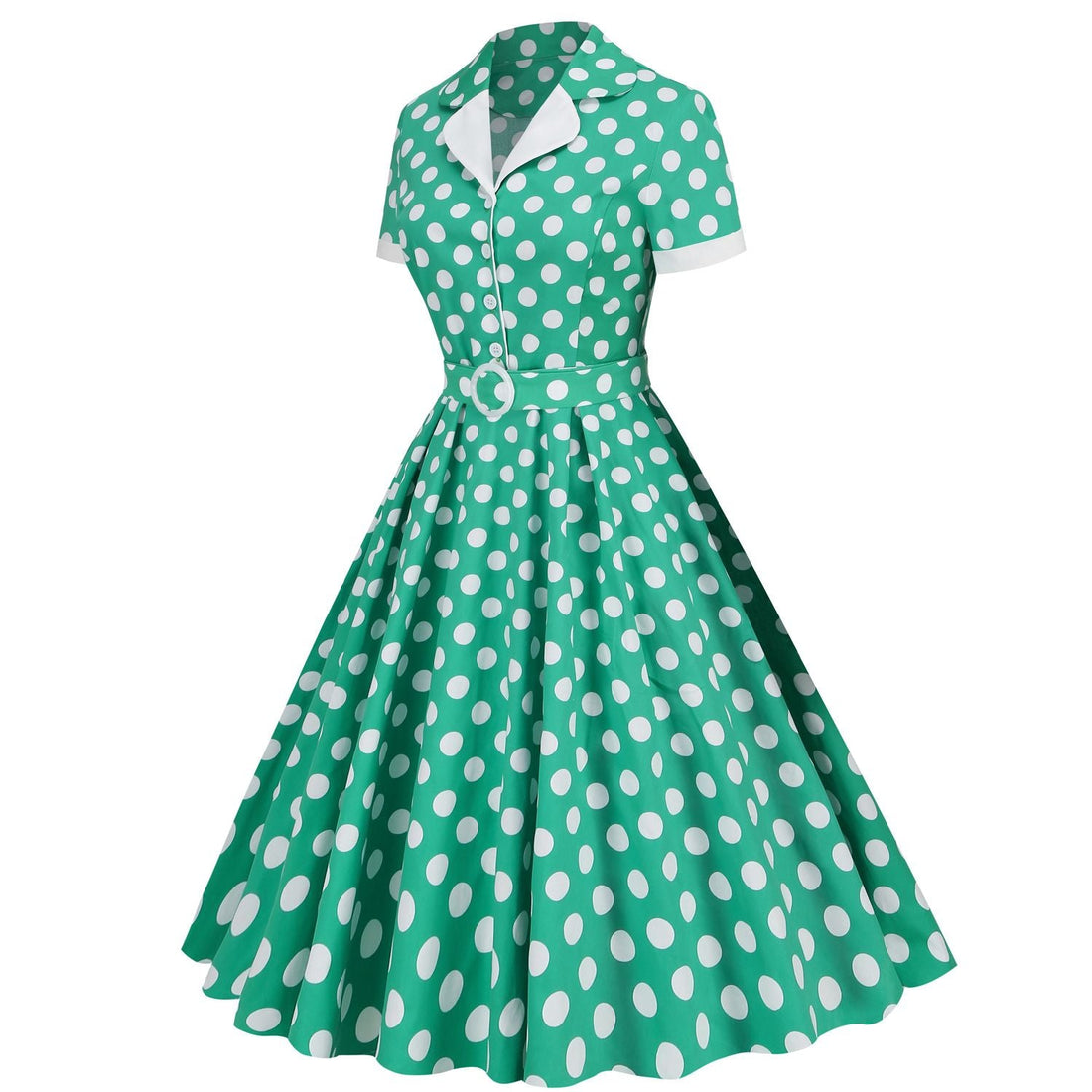 Women V-Neck Cocktail Swing Dress 50s Button Up Rockabilly Prom Dress Green