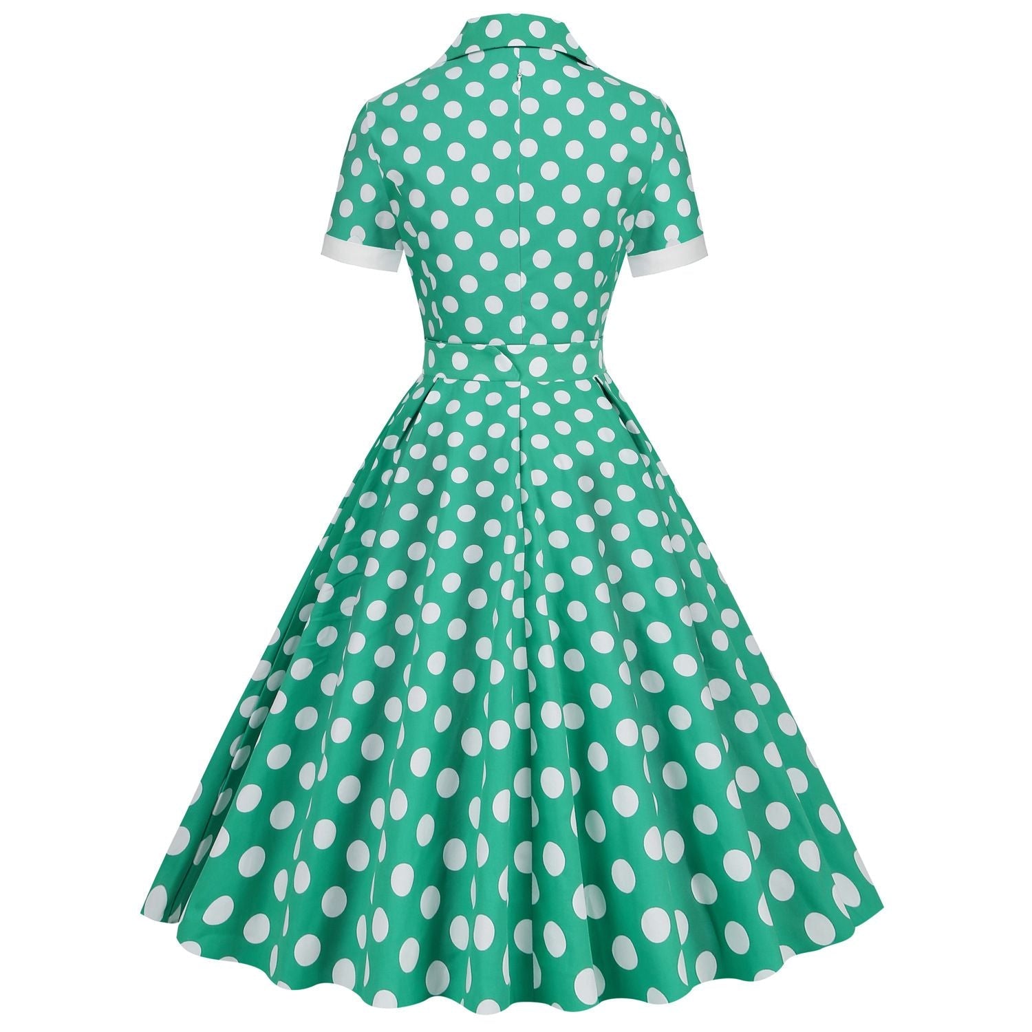 Women V-Neck Cocktail Swing Dress 50s Button Up Rockabilly Prom Dress Green