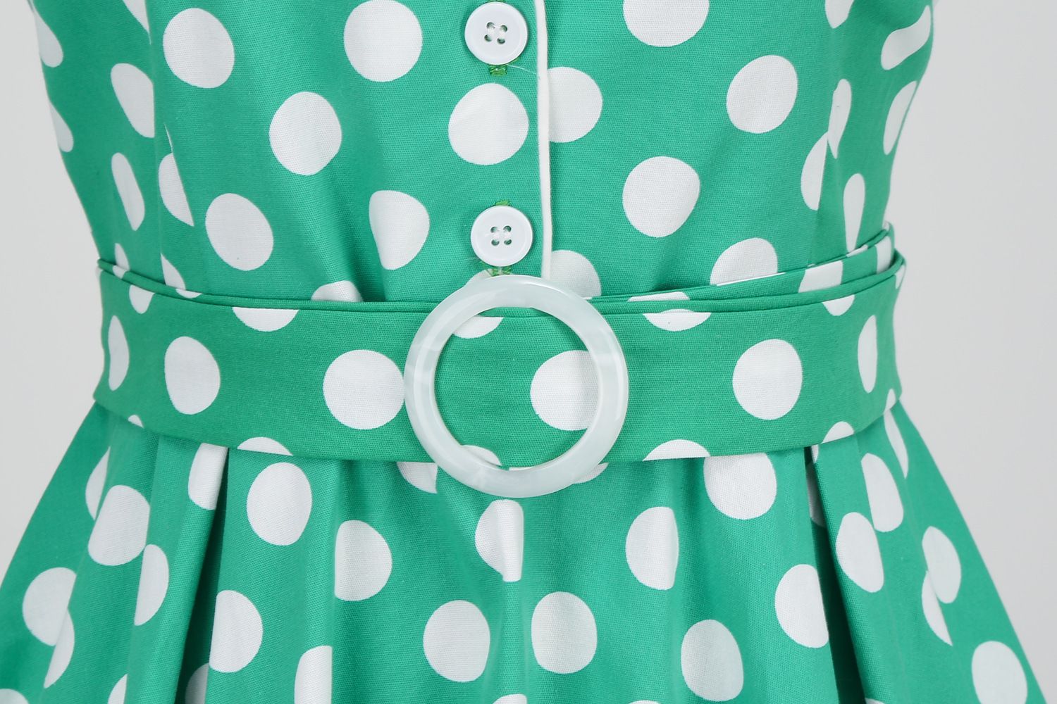 Women V-Neck Cocktail Swing Dress 50s Button Up Rockabilly Prom Dress Green