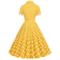 Women V-Neck Cocktail Swing Dress 50s Button Up Rockabilly Prom Dress Green Yellow