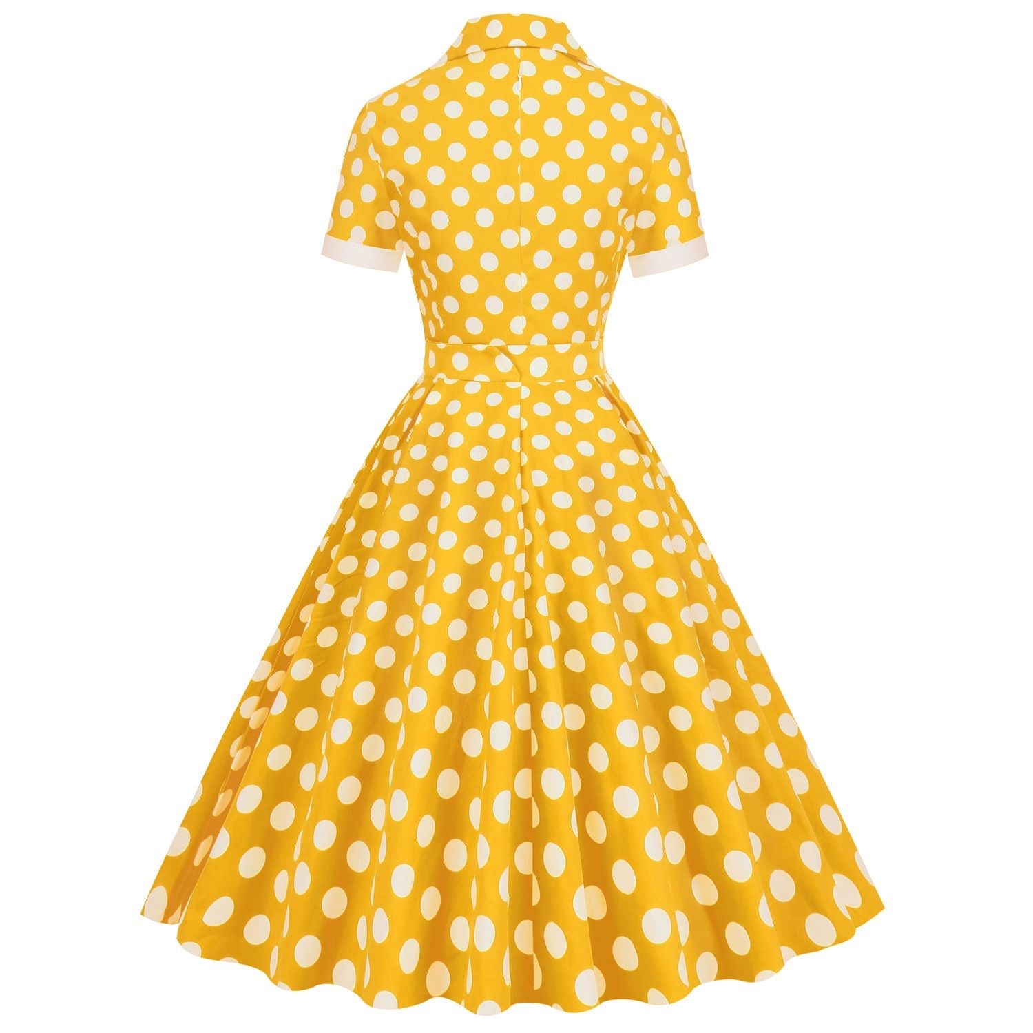 Women V-Neck Cocktail Swing Dress 50s Button Up Rockabilly Prom Dress Green Yellow